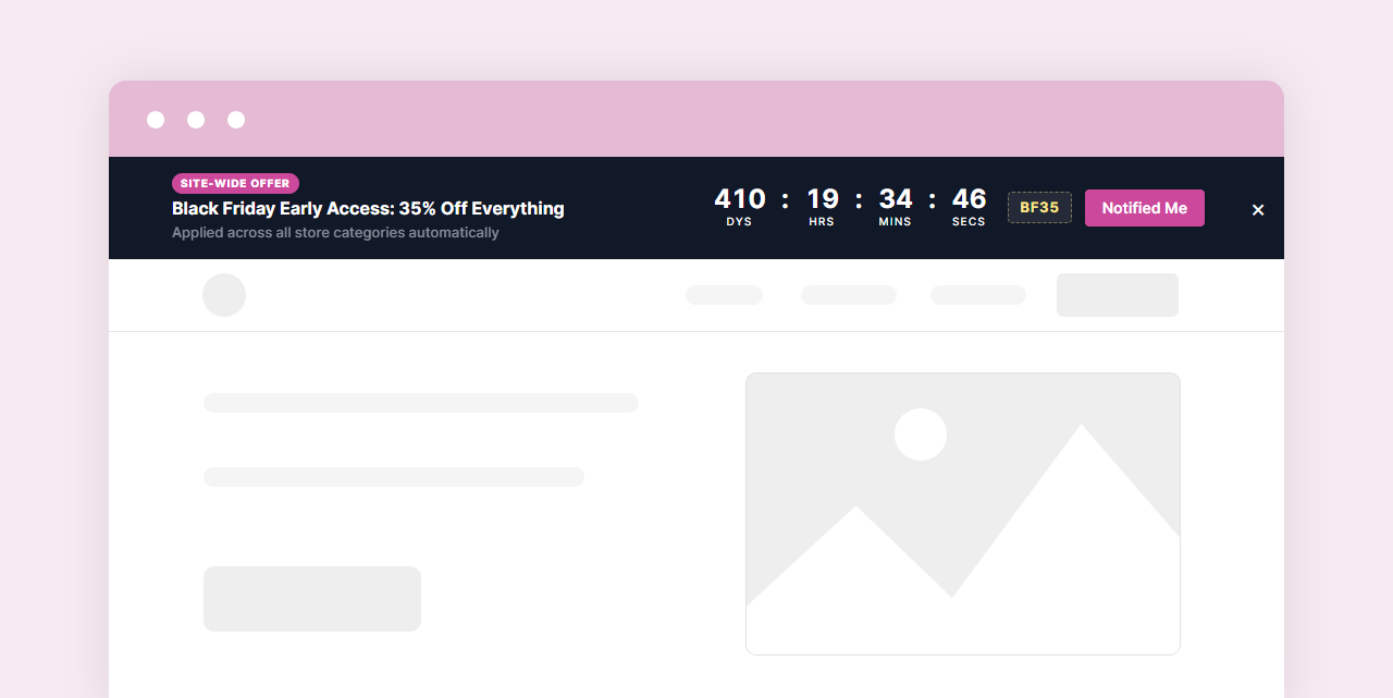 Promo bar countdown placed above the site header