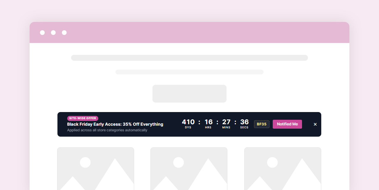 Promo bar countdown placed inside a page column
