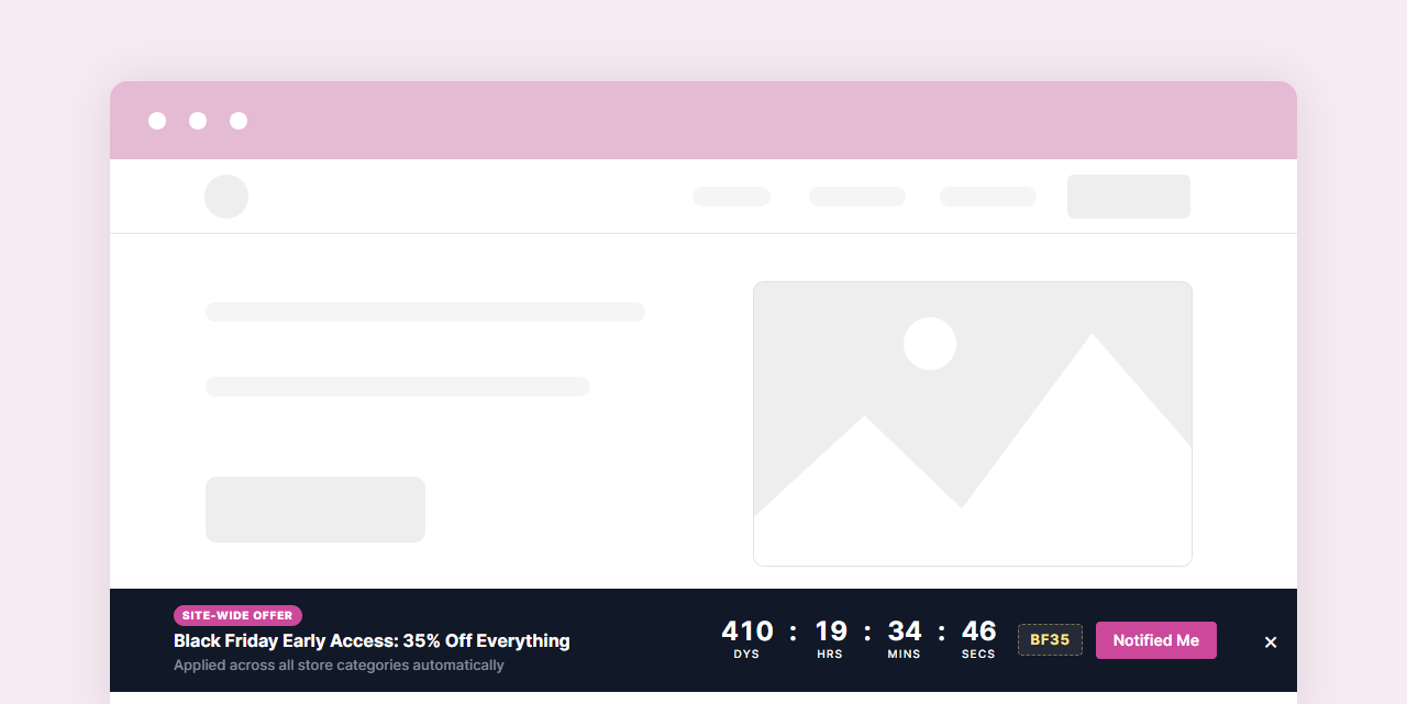 Promo bar countdown pinned to the bottom of the screen